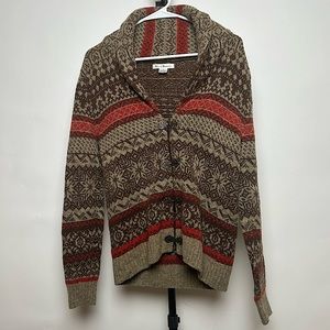 Susan Bristol women’s fair isle, 100% wool, metal clasp sweater, size S